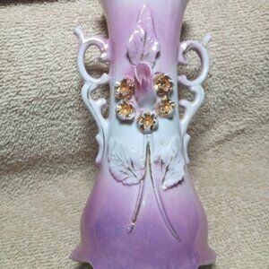 Collectable Vintage German Elegant Pink and White Floral Ceramic 6"  Vase
